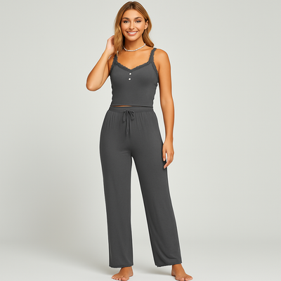 Damen-Pyjama-Set mit Spitzenbesatz – Elegante und weiche Nachtwäsche für nächtlichen Komfort