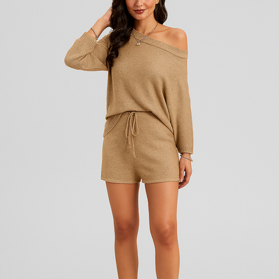 Elegantes 2-teiliges Set – Off-Shoulder-Trägertop & taillierte Shorts für Damen
