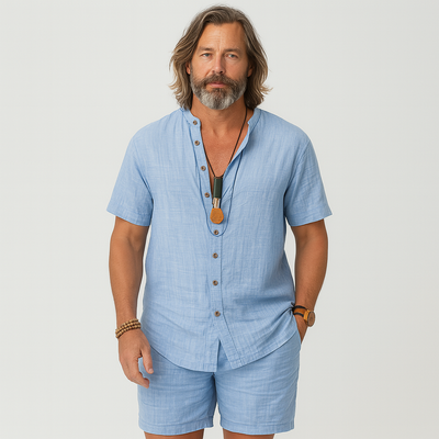 2-teiliges Herren-Set – Kurzarm-Cardigan und passende Freizeitshorts