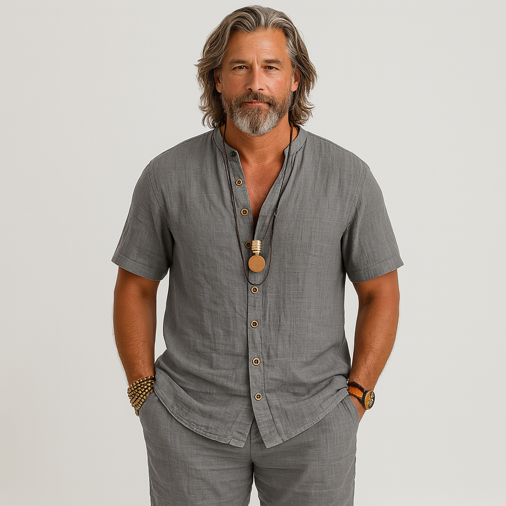 2-teiliges Herren-Set – Kurzarm-Cardigan und passende Freizeitshorts