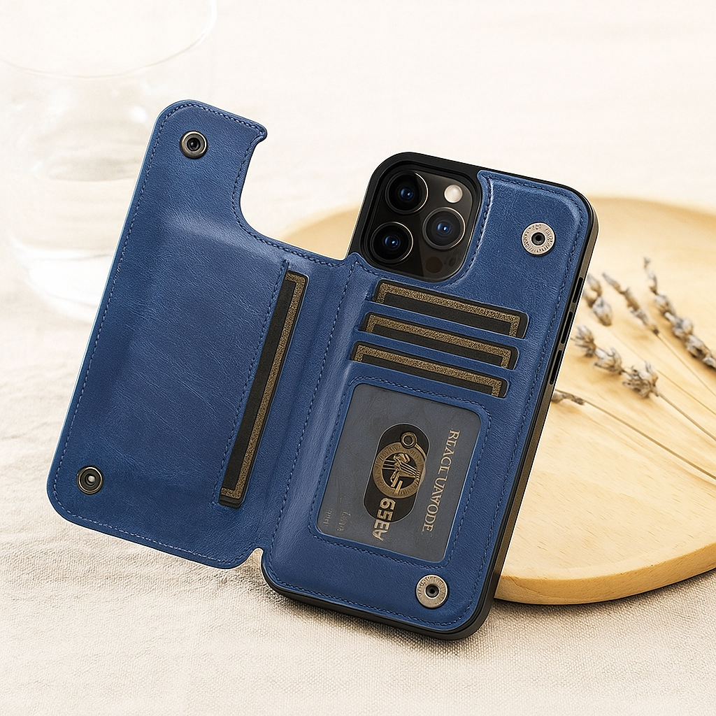 LeatherGard | Luxuriöse Handyhülle aus Leder mit Kartenfächern und Magnetverschluss | Schulte