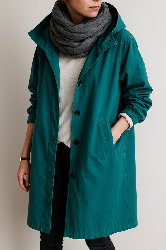 Langer wasserabweisender Damenmantel mit verstellbarer Kapuze für Winter und Regen – Damenmäntel