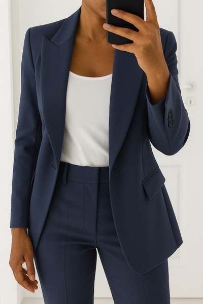 Eleganter Damenanzug für formelle Anlässe – Maßgeschneiderter Blazer mit mittelhoher Hose