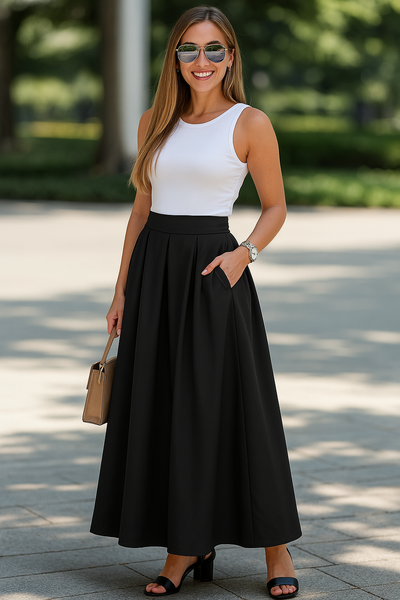 Stuttgart | Unifarbener Faltenrock mit hoher Taille