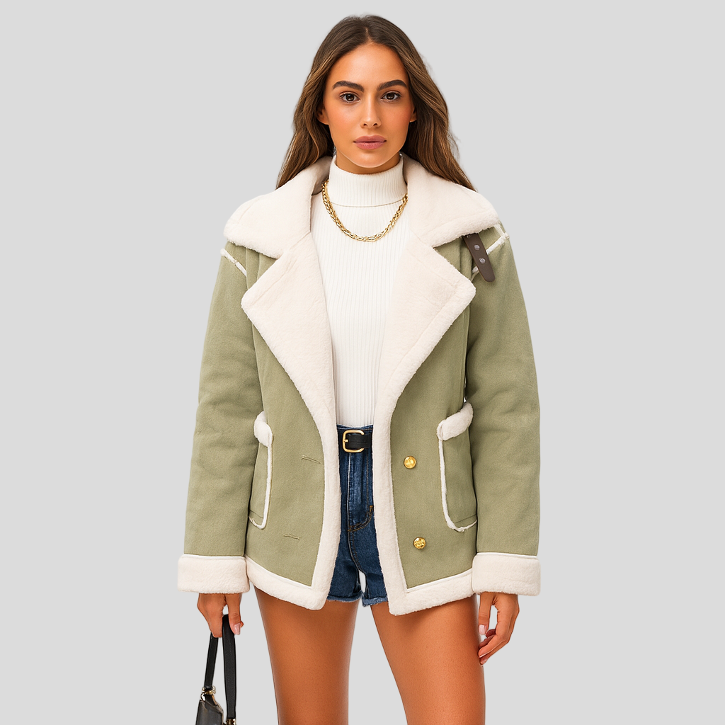 Isabella | Plüschige Winterjacke mit Knopfverschluss und Revers