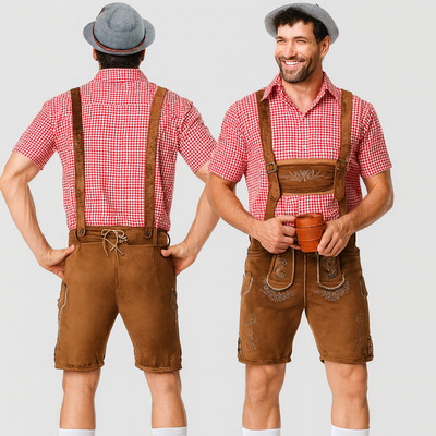 Herren Lederhose Braun – Echtes Trachtenleder mit Stickerei & Hosenträger für Oktoberfest