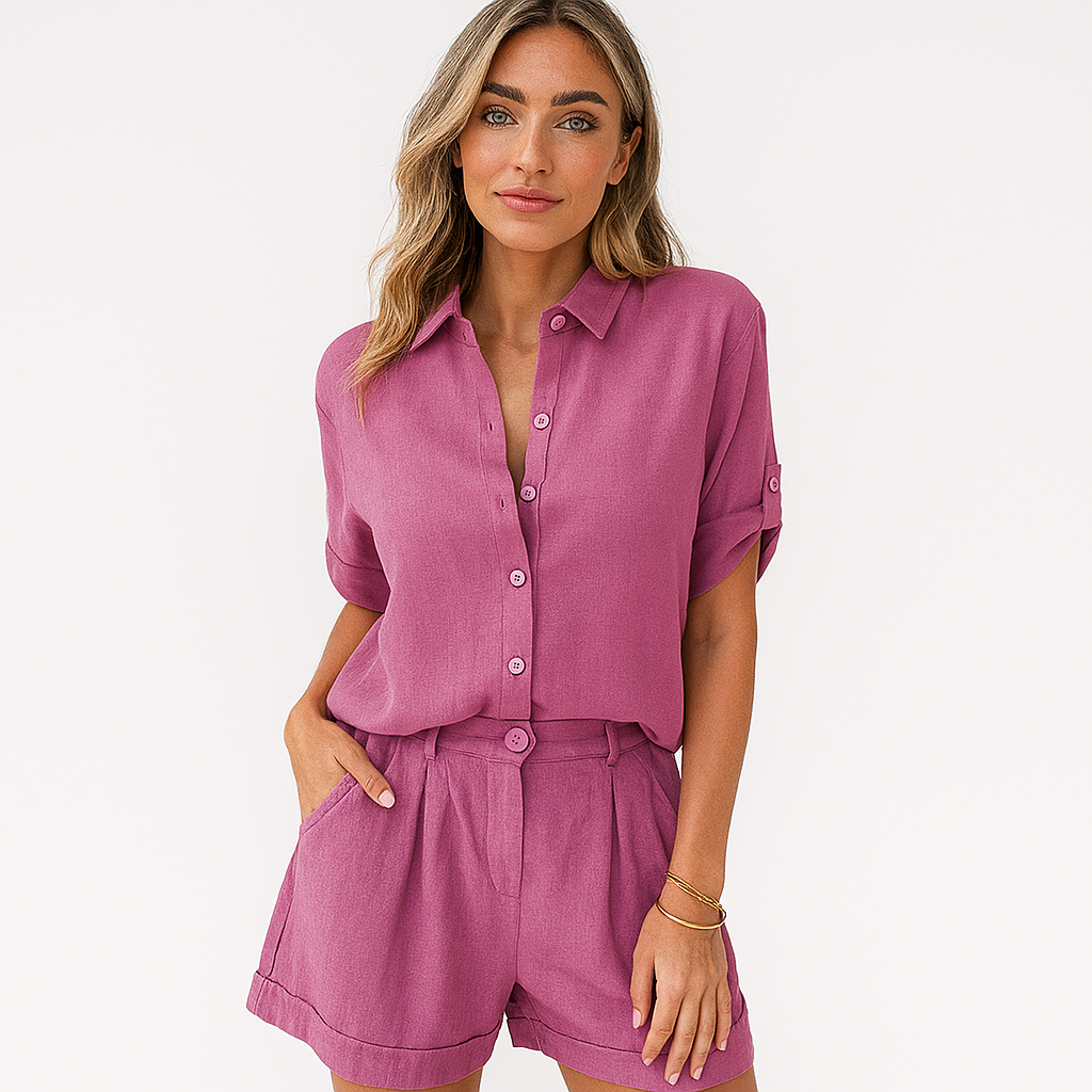 Chices Leinen-Zweiteiler-Set – Oversized Hemd & High-Waist Shorts für Damen