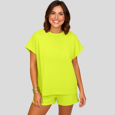 Elegantes 2-teiliges Set für Damen – Kurzarm-Crop-Top mit passenden Shorts