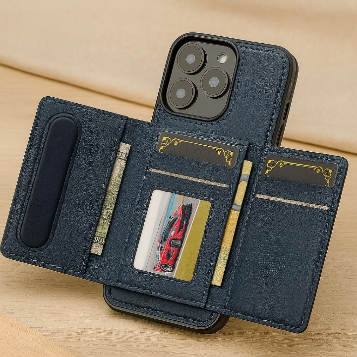 Abnehmbare magnetische Brieftasche für iPhone 11–16 Pro Max/Plus – PU-Leder, 5 Kartenfächer, kabelloses Laden