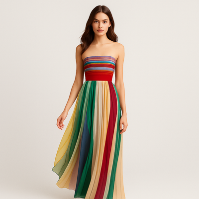 Ayni – Bunte trägerlose, flatternde Abendkleid