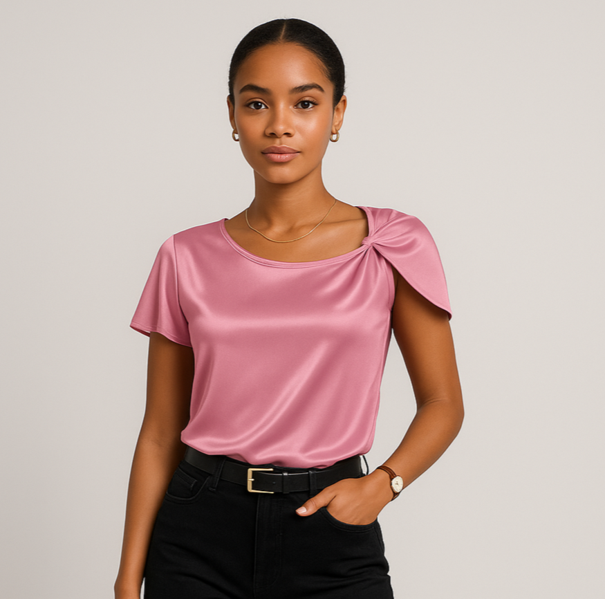 Lena – Moderne, elegante Schulterbluse mit Knoten-Details