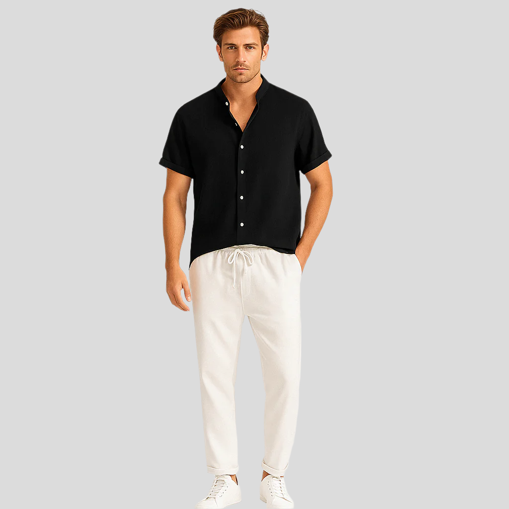 Luca Sommer-Leinen-Duo – Herrenoutfit mit Slim-Fit-Polo und maßgeschneiderten Hosen