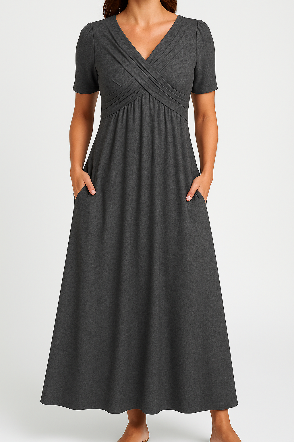 Briana - Elegantes Midikleid mit V-Ausschnitt und Taschen