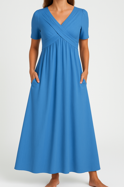 Briana - Elegantes Midi V-Ausschnitt Kleid mit Taschen