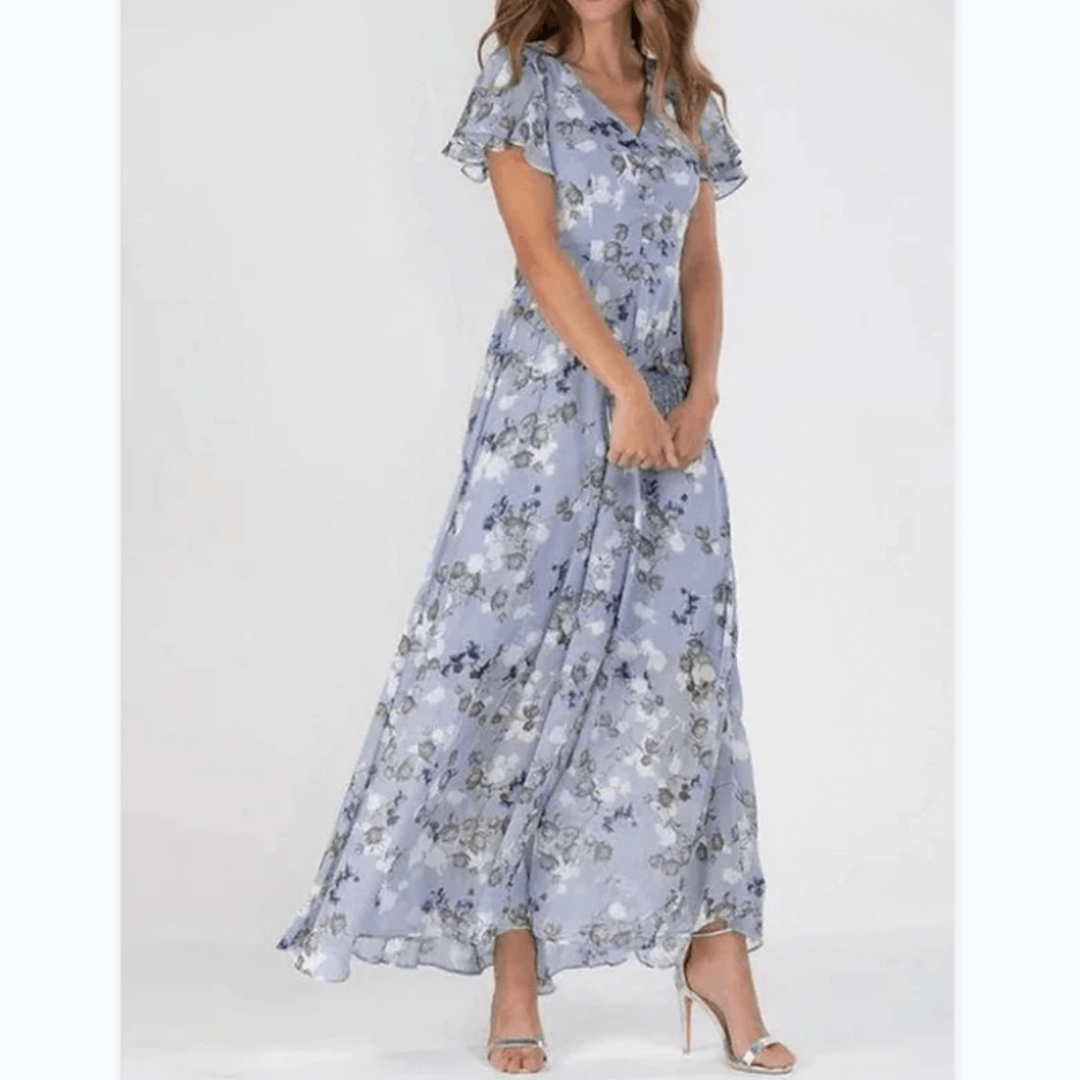 Cherie - Damen Sommer Formelles Blumen Hochzeitsgast Kleid Maxi