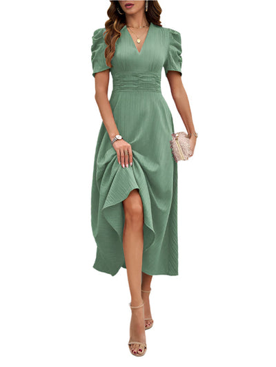 Dame Cocktail Midi-Kleid mit Puffärmeln