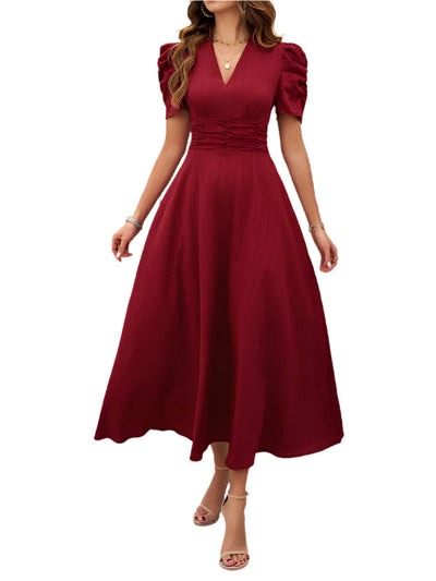 Dame Cocktail Midi-Kleid mit Puffärmeln