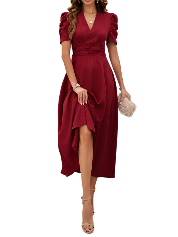 Dame Cocktail Midi-Kleid mit Puffärmeln