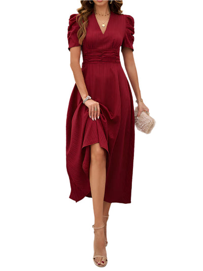 Dame Cocktail Midi-Kleid mit Puffärmeln