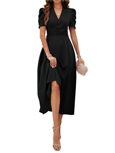 Dame Cocktail Midi-Kleid mit Puffärmeln