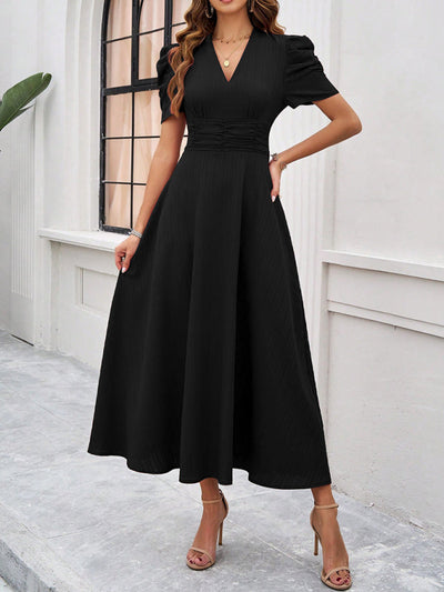 Dame Cocktail Midi-Kleid mit Puffärmeln