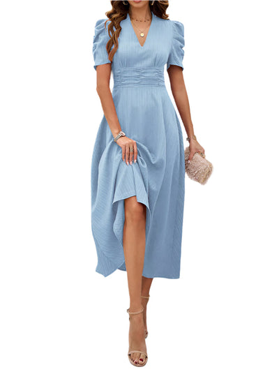 Dame Cocktail Midi-Kleid mit Puffärmeln