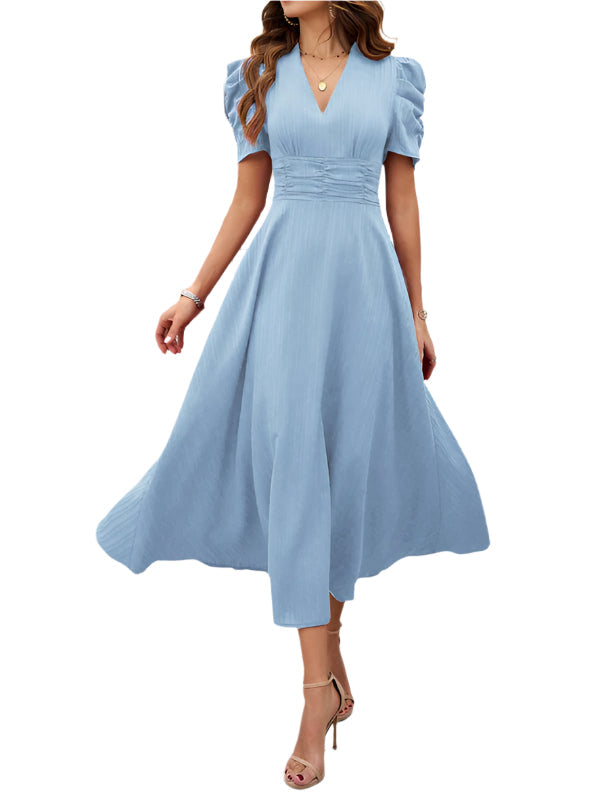 Dame Cocktail Midi-Kleid mit Puffärmeln