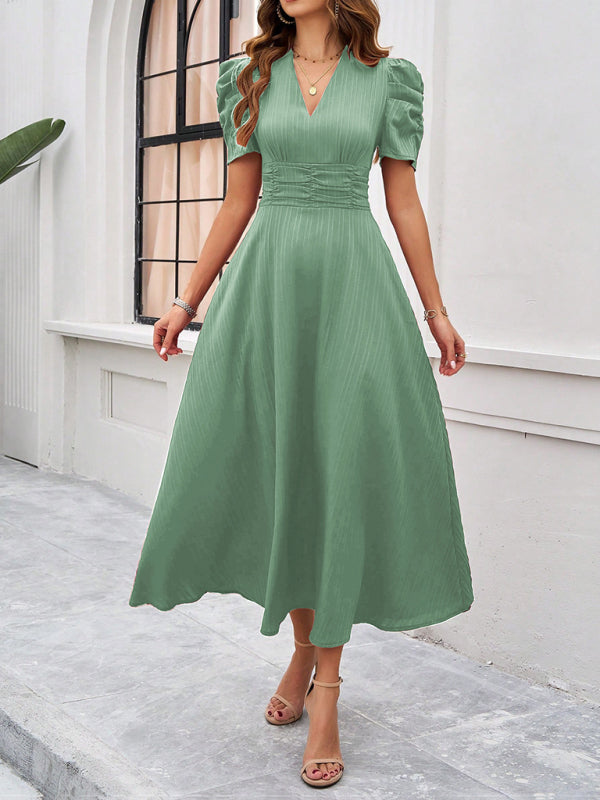 Dame Cocktail Midi-Kleid mit Puffärmeln