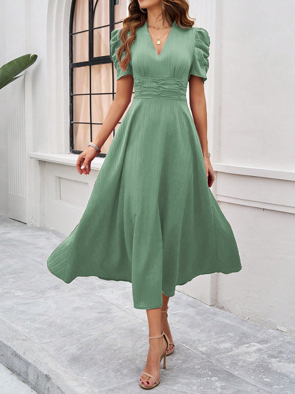 Dame Cocktail Midi-Kleid mit Puffärmeln