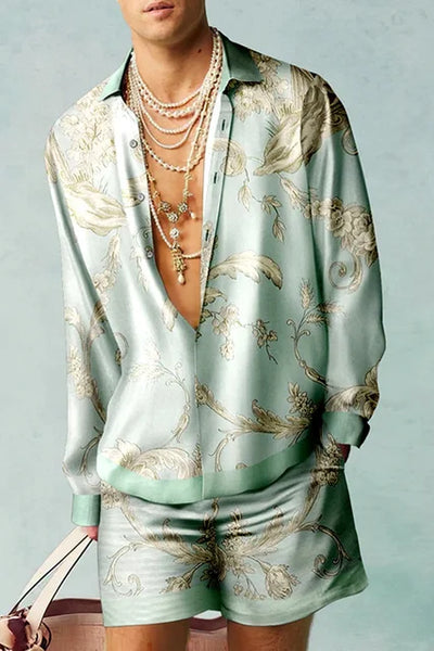 Trendiges Hawaii-Set mit Seidenoptik für Herren – Fabio