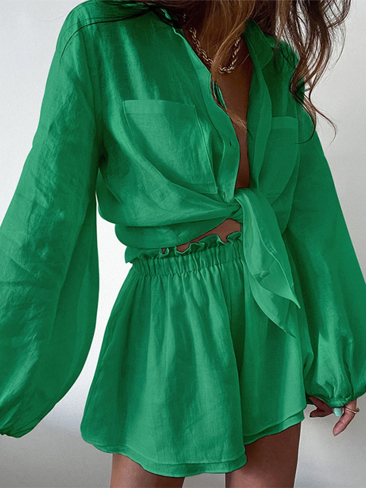 Corinna - Damen Baumwoll-Leinen Zwei-Teiler Outfit