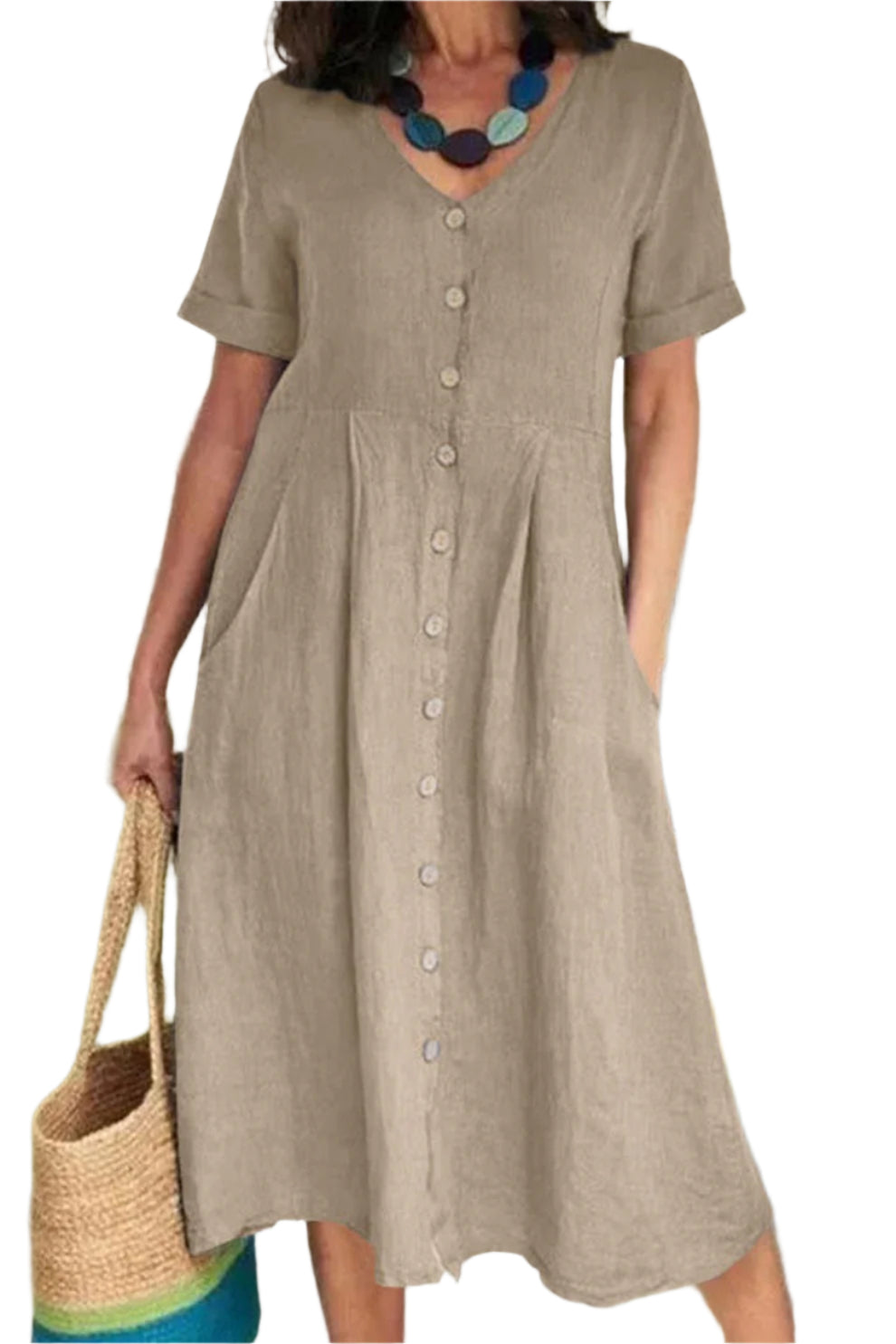 Kurzes, ärmelloses Midi-Kleid für Frauen