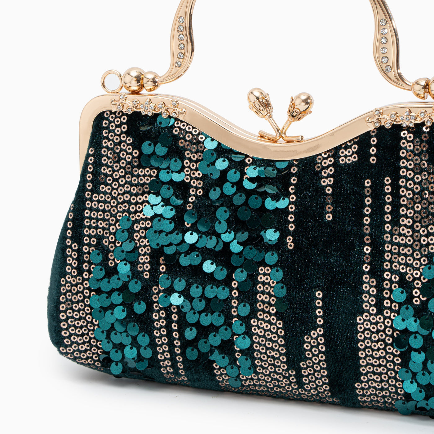 Alyannah | Navyblaue Samt-Clutch mit goldenen Pailletten & verziertem Griff – Elegante Abendtasche für Damen