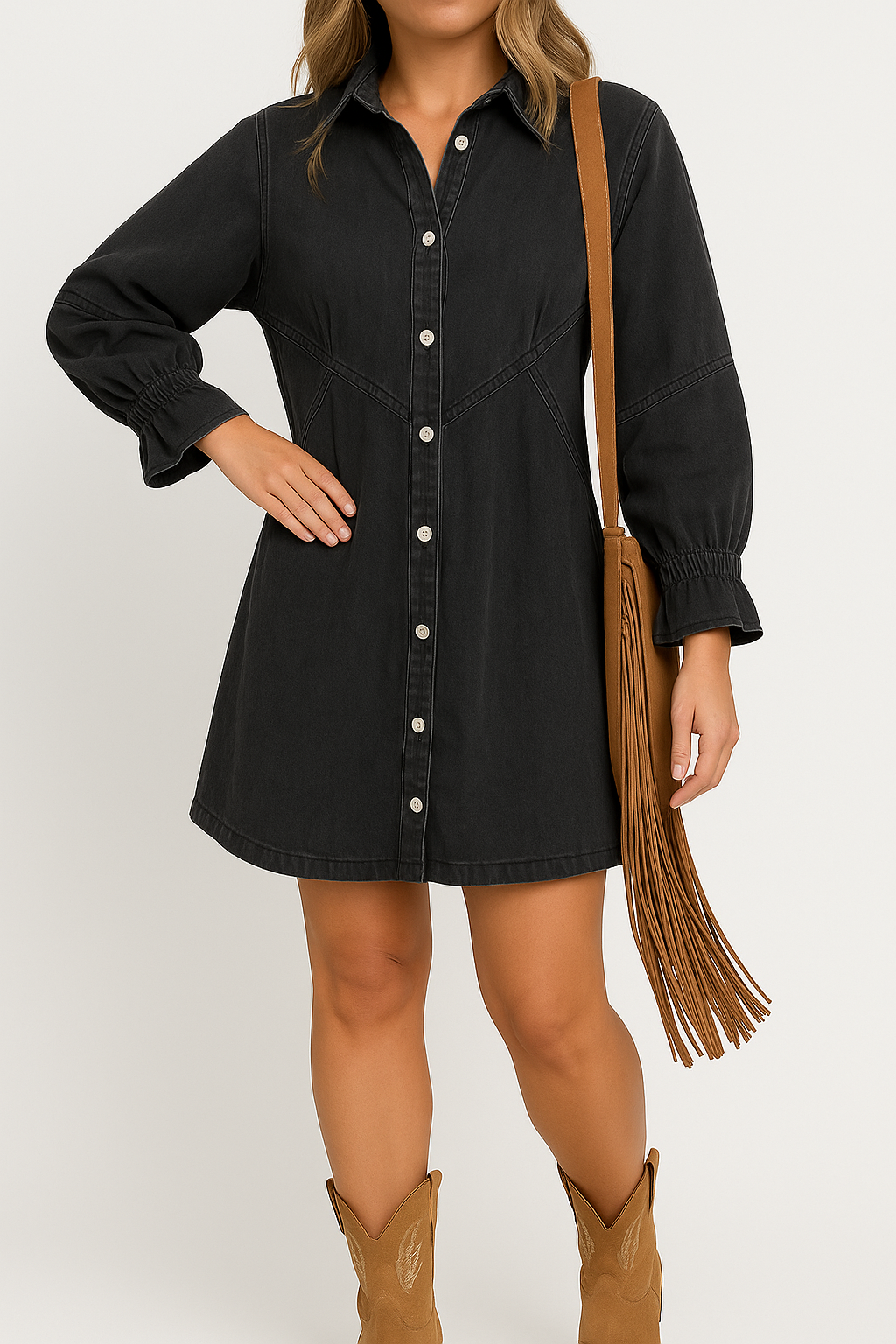 Dalia – Denim Knopfverschluss Mini Kleid