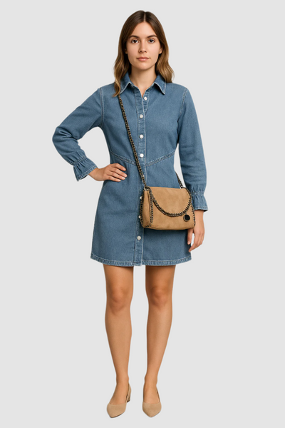 Dalia – Denim Knopfverschluss Minikleid