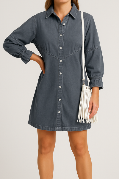 Dalia – Denim Knopfverschluss Minikleid