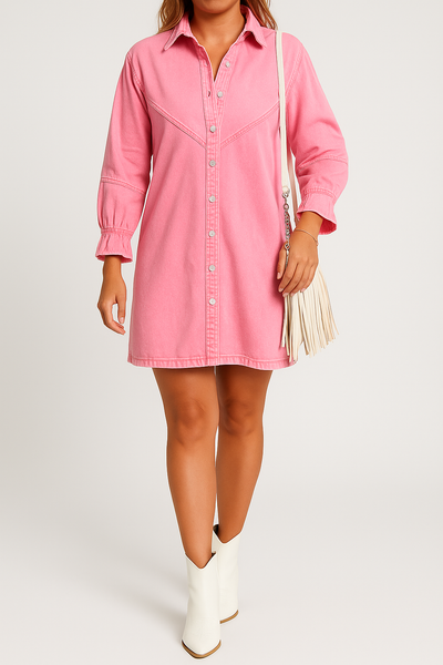 Dalia – Denim Knopfverschluss Minikleid