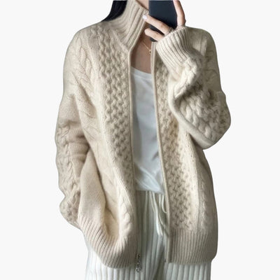 Damen Strickjacke mit hohem Kragen und Reißverschluss