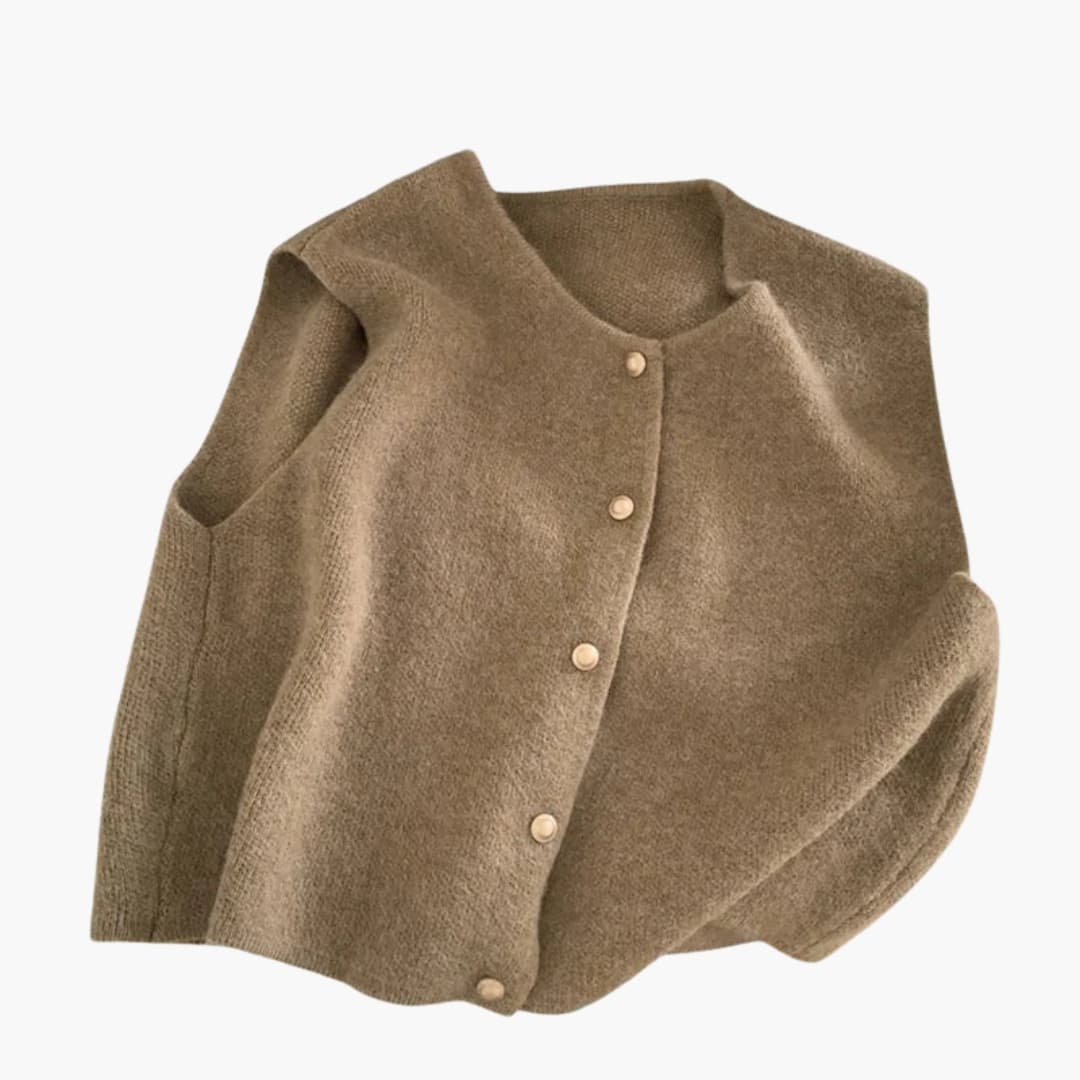 Damen Strickweste ohne Ärmel mit Rundhalsausschnitt und Knopfleiste