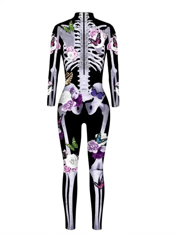 Damen Halloween-Jumpsuit mit Skelett-Print | Langarm & Einteiler