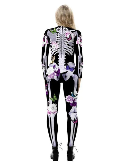 Damen Halloween-Jumpsuit mit Skelett-Print | Langarm & Einteiler