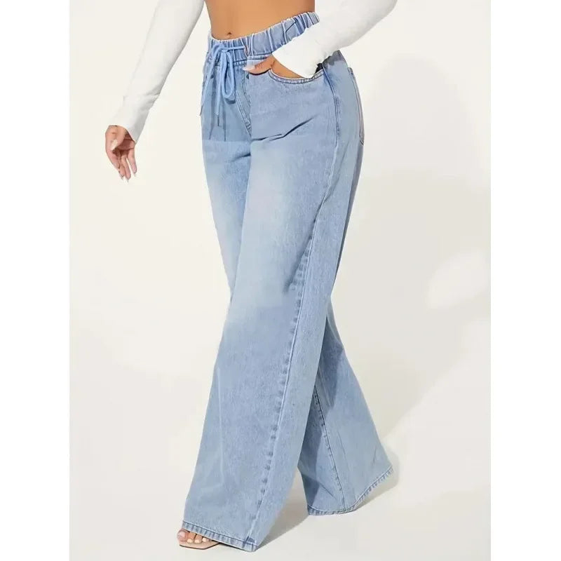 Damen Baggy Jeans Hoch Taille Denim Lässig
