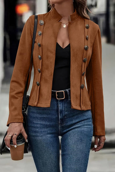 Damen Blazer Wildlederimitat Figurbetont Verkürzte Jacke mit Stehkragen