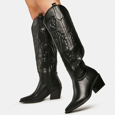 Damen Cowboystiefel Leder Kniehoch Wintertauglich Elegant