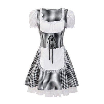 Damen Dirndl Kleid Baumwolle Schulterfrei Festlich Karomuster