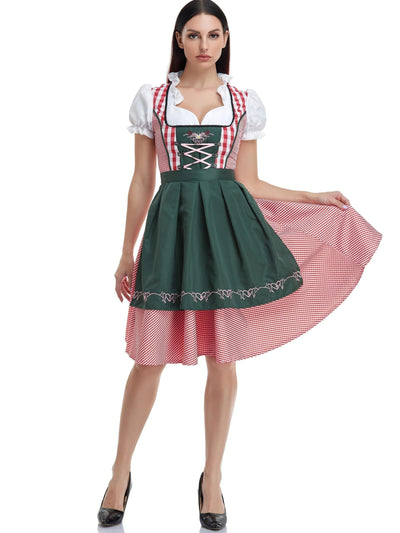 Damen Dirndl Kleid Baumwolle Trachtenkleid Oktoberfest Stil