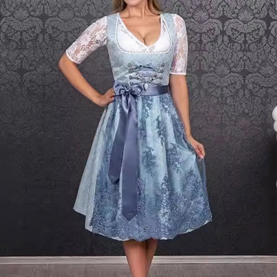 Damen Dirndl Kleid Baumwolle Traditionell für Oktoberfest und Festlichkeiten