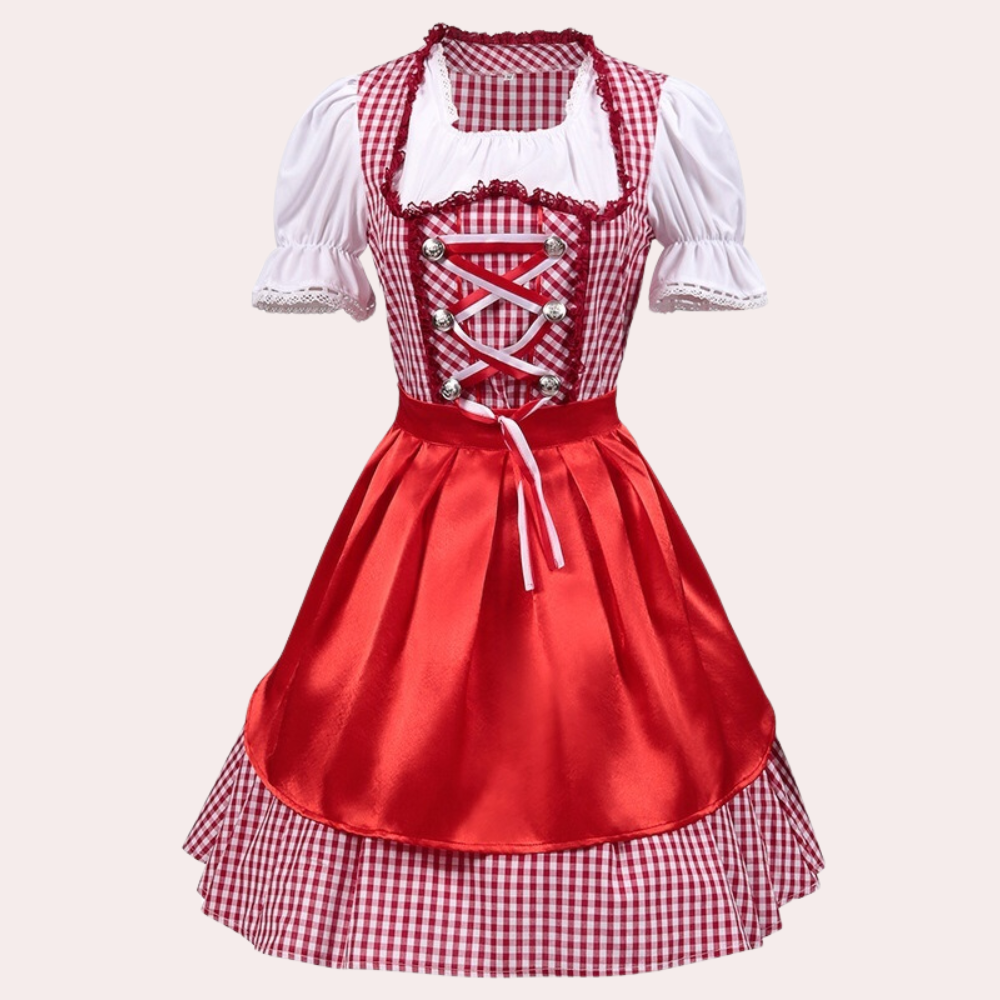 Damen Dirndlkleid Baumwolle Traditionell Trachtenkleid für Oktoberfest und Feste