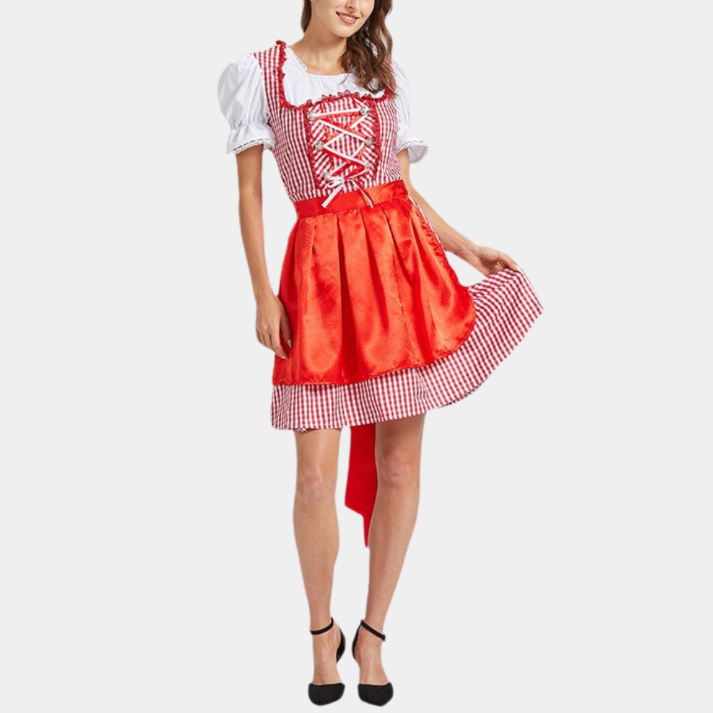 Damen Dirndlkleid Baumwolle Traditionell Trachtenkleid für Oktoberfest und Feste