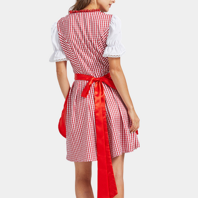 Damen Dirndlkleid Baumwolle Traditionell Trachtenkleid für Oktoberfest und Feste